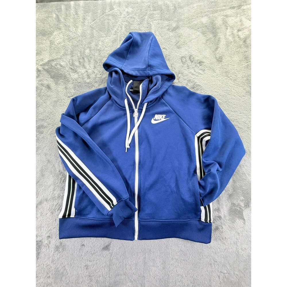 Nike Sportswear Men Full Zip Hoodie Royal Blue Side Stripe 932431-478 Medium